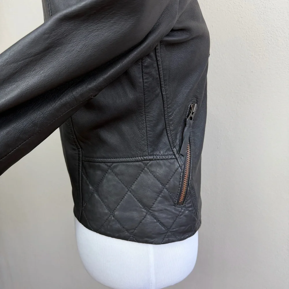 Madewell Metropolis Moto Collarless Black Leather Jacket Size XS